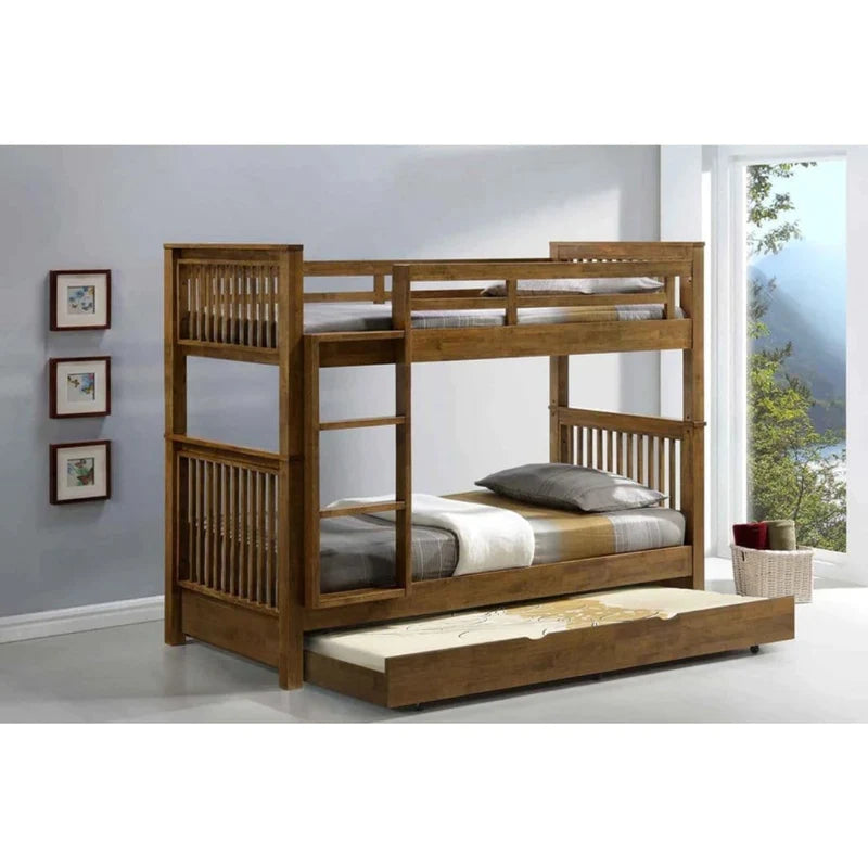 #1 Americana Solid Wood Double Decker Super Single Bunk Bed With Pull Out Trundle Storage Option