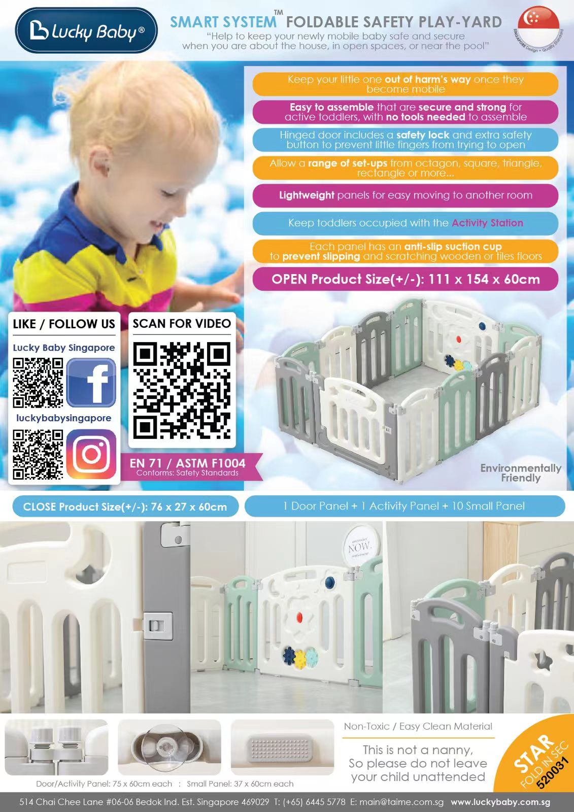Lucky Baby Smart System Foldable Safety Play Yard - Moon Star