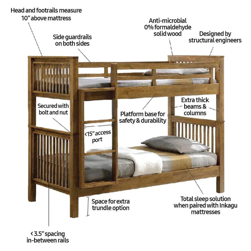#1 Americana Solid Wood Double Decker Super Single Bunk Bed With Pull Out Trundle Storage Option