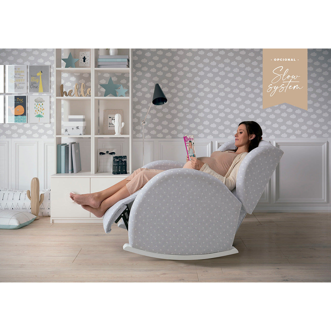 Micuna Flor Breastfeeding Rocking Chair - Galaxy Grey / White