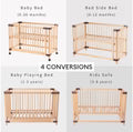 Housbay Natural Beech Wood Multifunctional 4-in-1 Baby Cot (Online Exclusive) - PREORDER: ETA 3-4 WEEKS