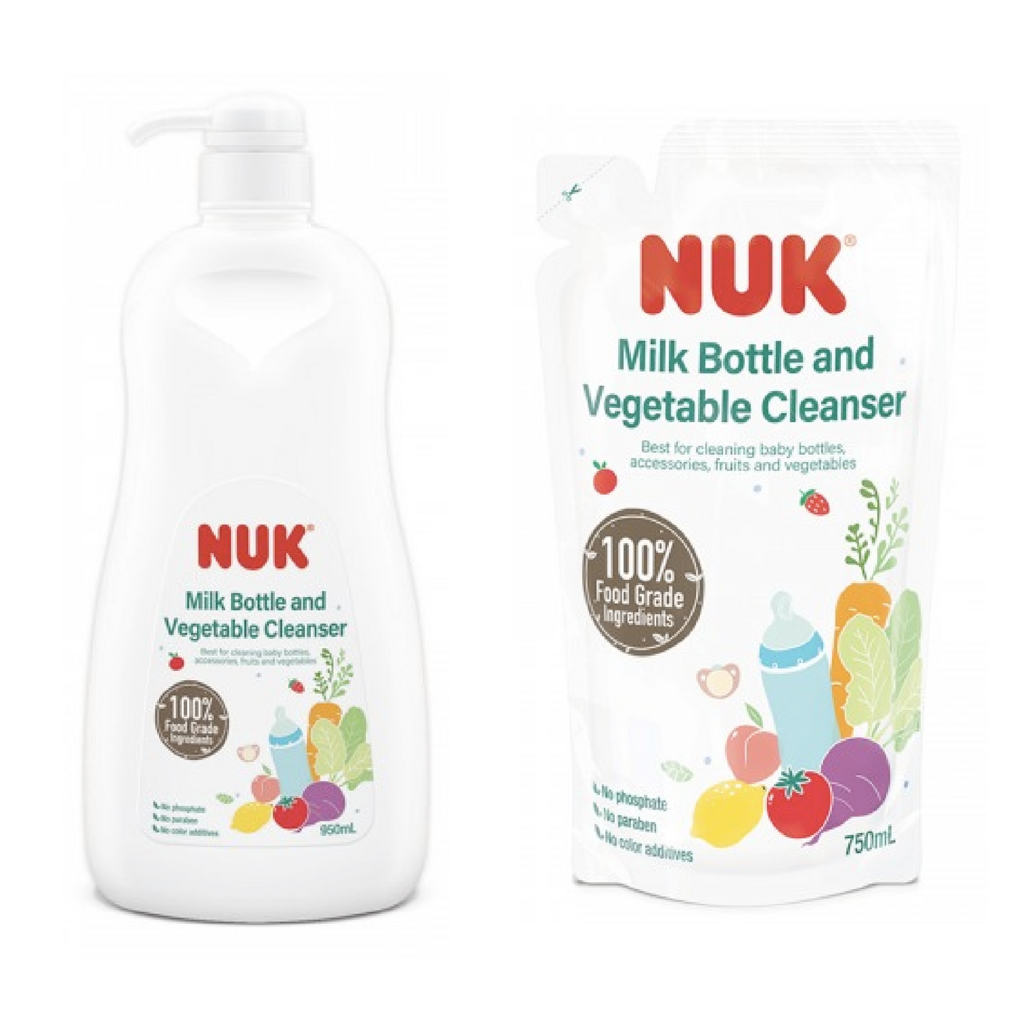 NUK Milk Bottle and Vegetable Cleanser 950ml + Refill 750ml | 100% Food Grade Ingredients