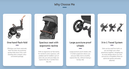 Maxi Cosi Soho Stroller (0-4 years)(0 - 22 kg) One-hand flash-fold