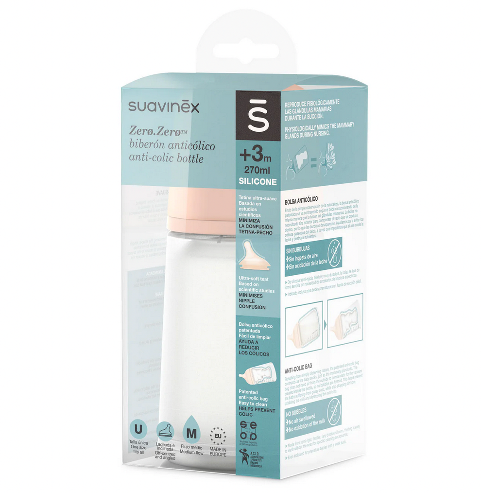 Suavinex Zero Zero Anti Colic Bottle 270ml - Medium Flow 3M+