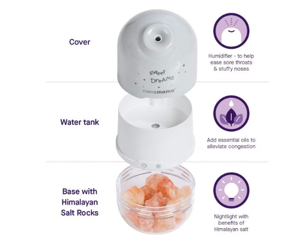 Clevamama ClevaPure Himalayan Salt Lamp, Humidifier & Night Light