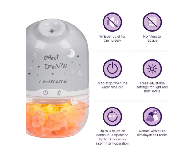 Clevamama ClevaPure Himalayan Salt Lamp, Humidifier & Night Light
