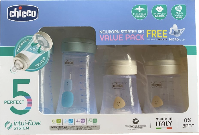 Chicco Perfect 5 Feeding Bottle Newborn Value Pack